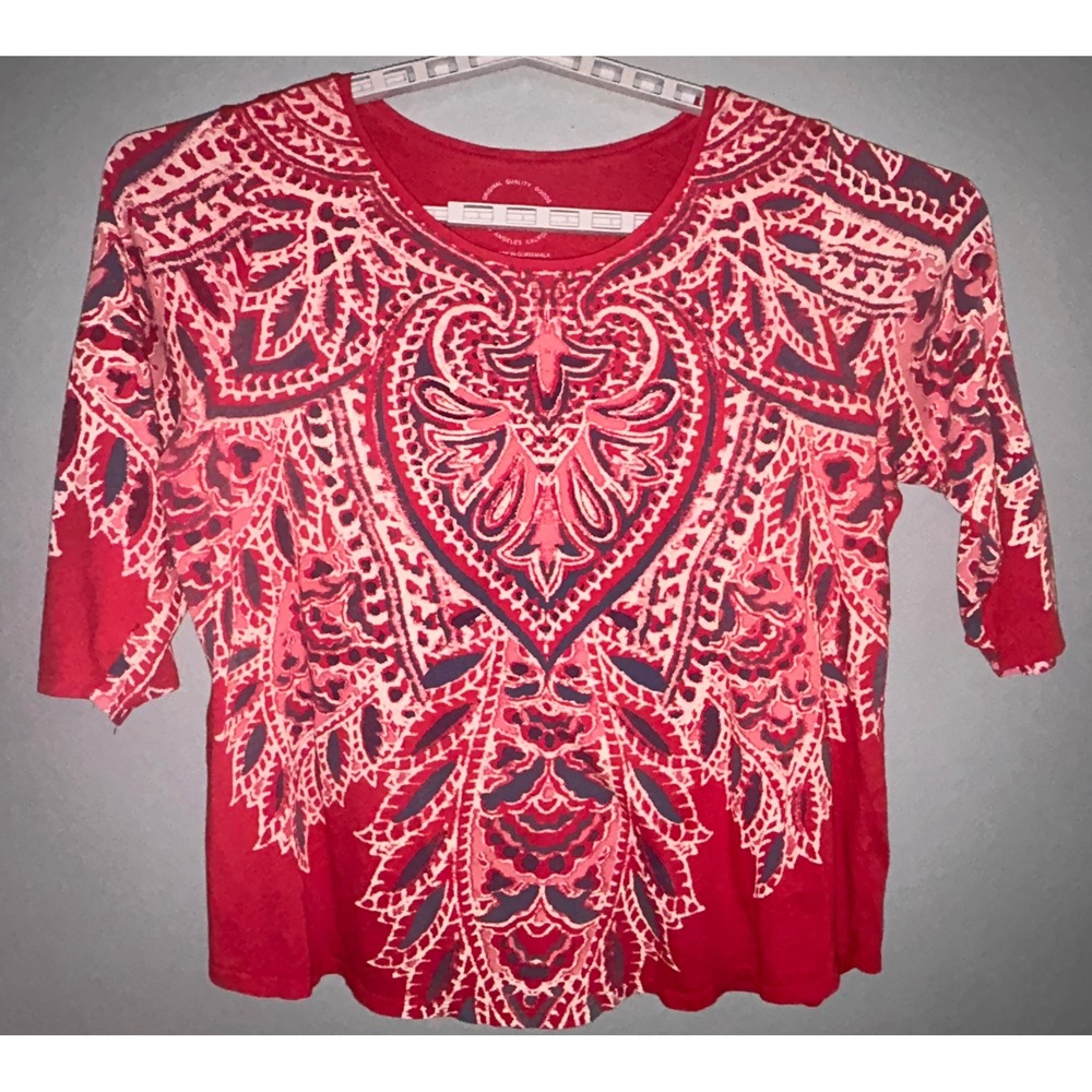 Lucky Brand Womans Top 2XL XXL Red Persian Carpet Medallion Print Boho Festival